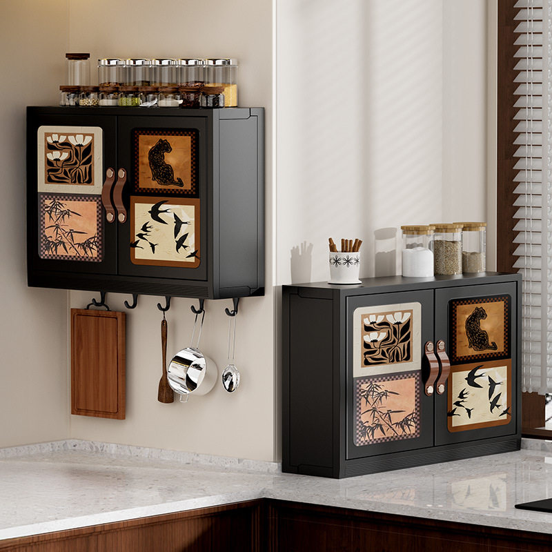 中古风厨房收纳置物架壁挂式橱柜调料盒调味品整理厨房用品储物柜,淘宝优惠券,粉丝福利购,淘宝优惠卷