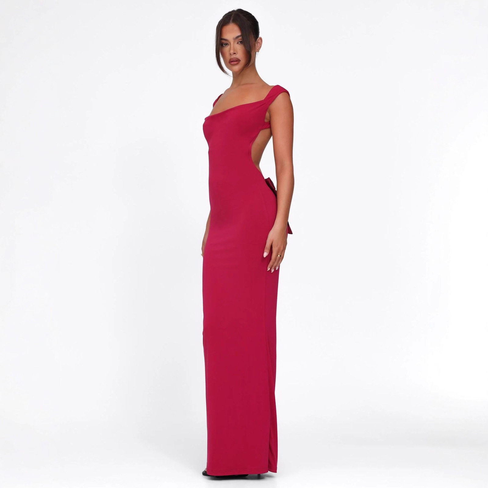 Sleeveless Backless Dress Slim Fit Bow Tie Detail Solid Color Elegant Evening Wear for Women OEM Available