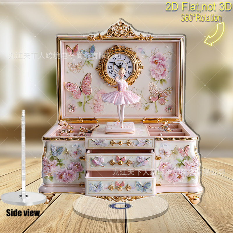 跨境新款春季热销2D平面亚克力旋转摆件芭蕾舞女孩八音盒装饰摆件