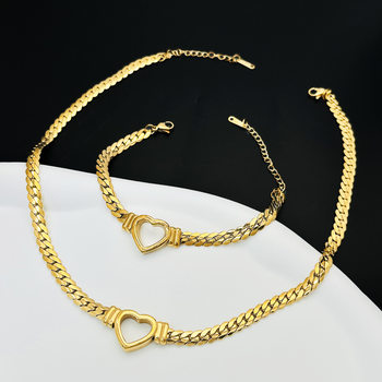 Light Luxury Personalized Heart Necklace Women's Trendy Fashion Titanium Steel Non-Fading Clavicle Chain New 18K Gold-Plated Cuban Ornaments