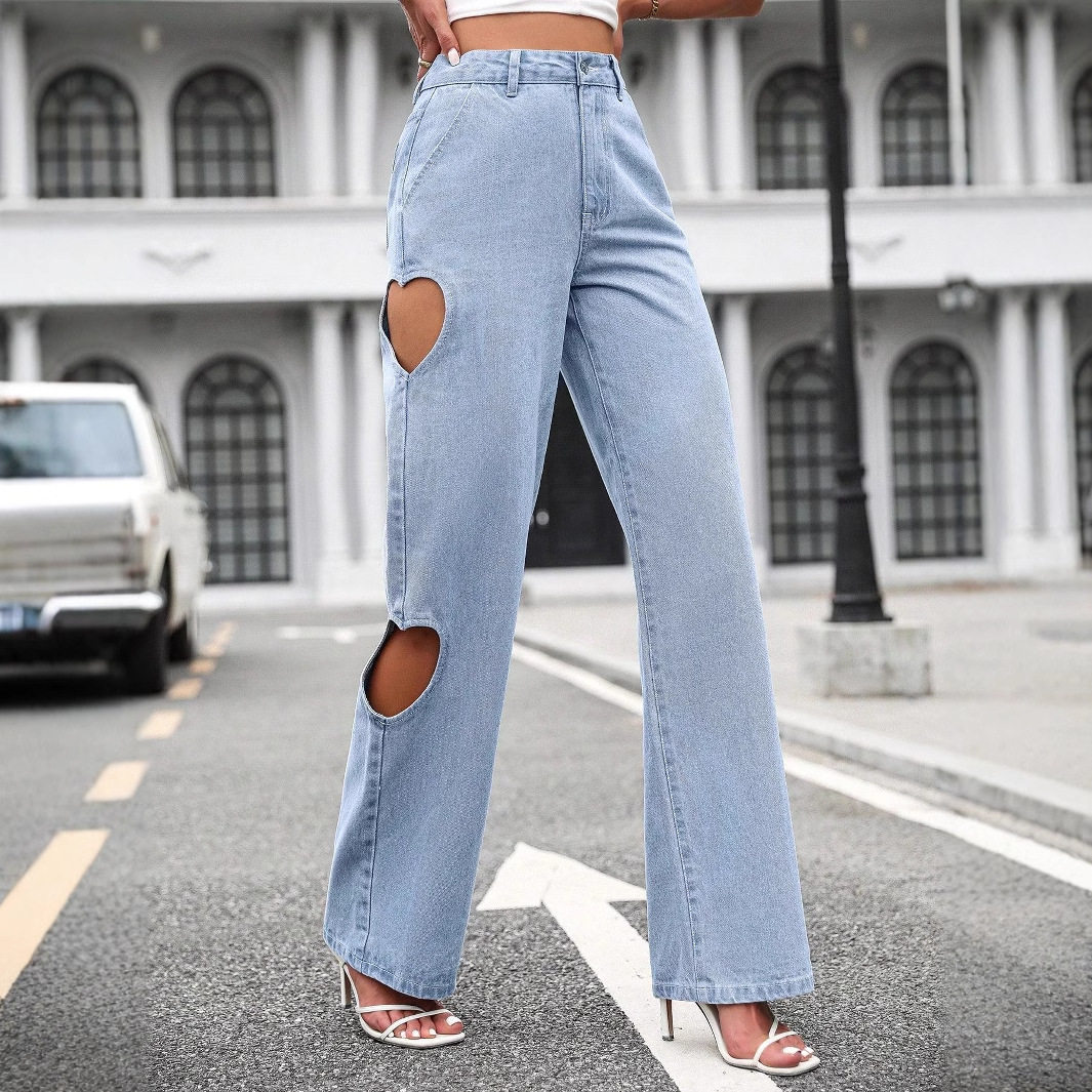High Waisted Wide Leg Jeans Vintage Style Distressed Design Loose Fit Casual Wear for Women Wholesale Available