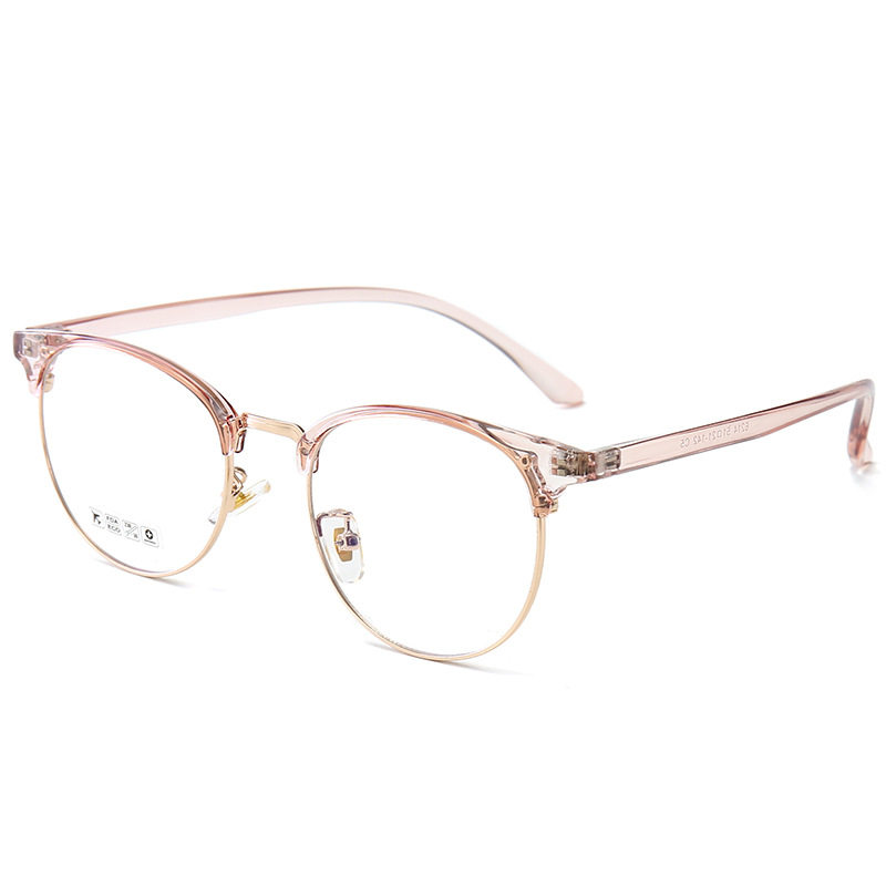 6214 New Trendy Retro Literary Men and Women Can Use Glasses Frames Wholesale Semi-Metallic Frames Anti-Blue Light Flat Light