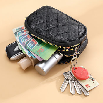 Cross-border direct sales new diamond embroidered thread coin purse key ring storage bag double zipper large capacity card bag women