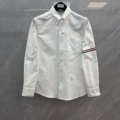 White one-sleeve webbing oxford long-sleeved shirt