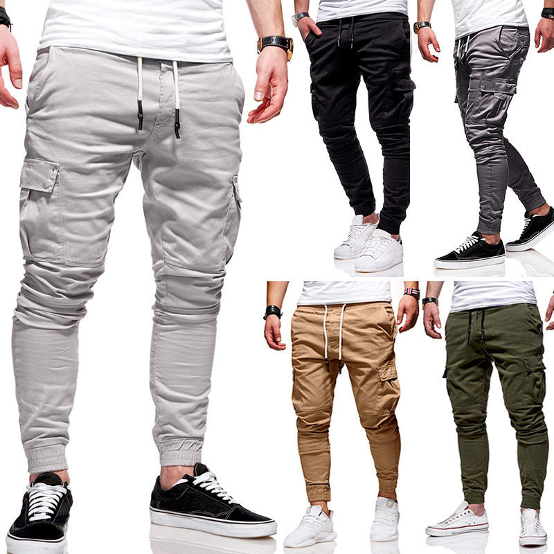 2020 cross-border foreign trade Men's new classic three-dimensional patch bag tether elastic sports baggy pants work pants trendy men