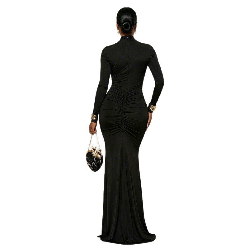 Elegant Womens Bodycon Dress Solid Color Curve Hugging Long Sleeve Strapless Design Perfect for Parties and Events