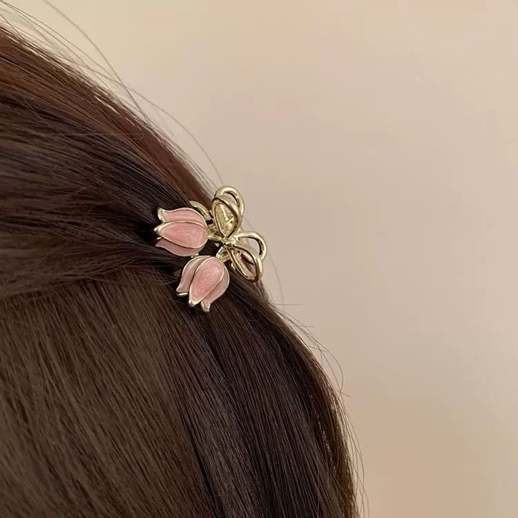郁金香粉色兰花迷你小号高颜值侧边女网新款刘海公主发饰2023发夹