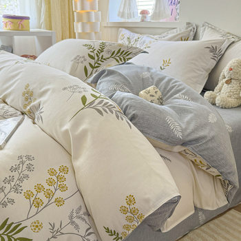 Cotton twill four-piece cotton bed sheet quilt cover dormitory three-piece bed hat 1.5 meters 1.8m bedding 4