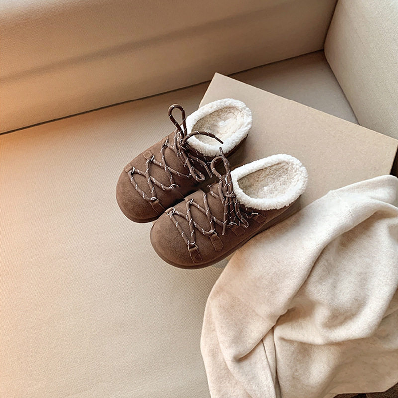 Autumn and Winter New Style Strappy Little Potato ~ Warm Strappy Thick-Soled Lamb Wool Birkenstock Slippers for Women with Toe Caps and Half Slippers