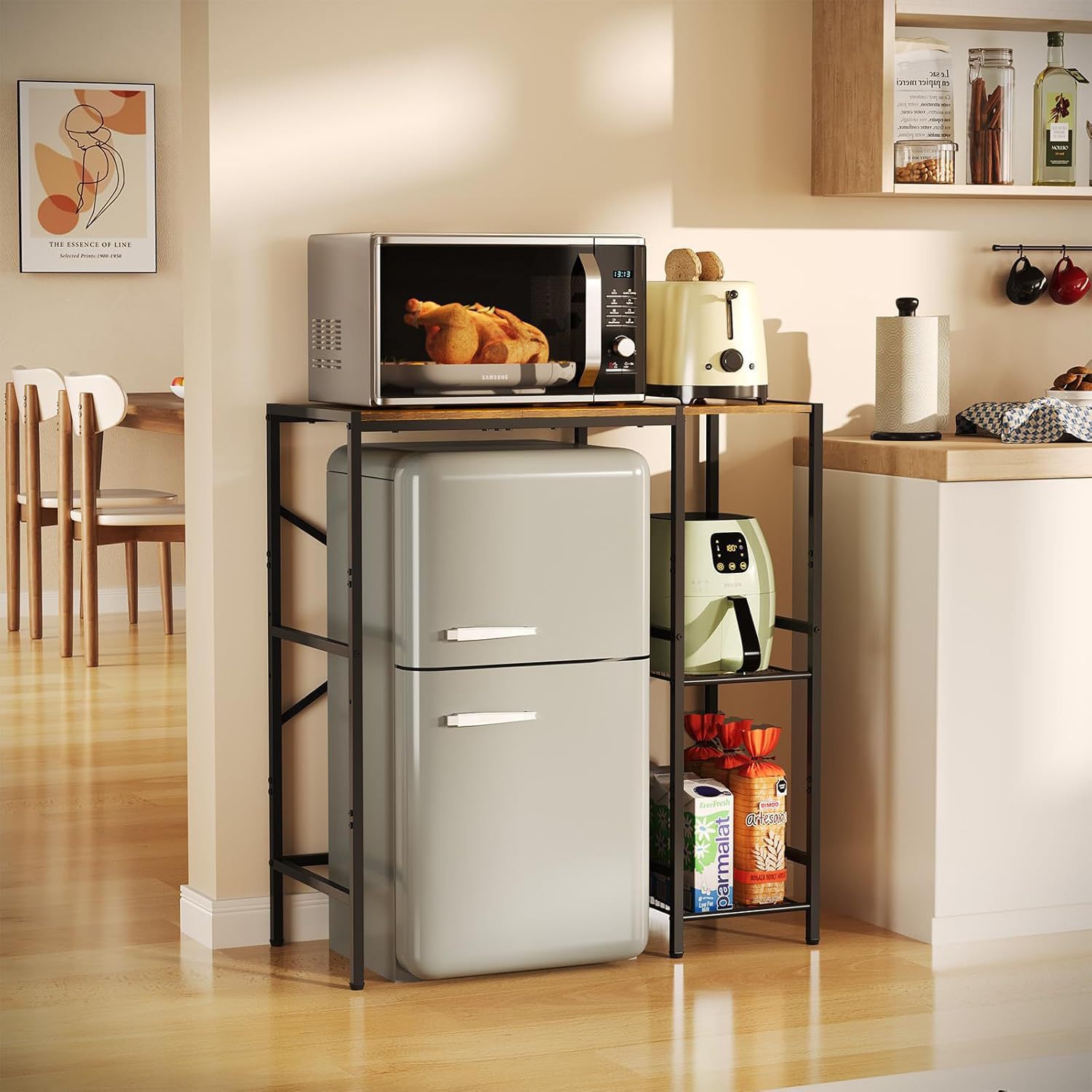 Microwave Oven Rack Kitchen Household Desktop Stainless Steel Oven Rack Rice Cooker Placement Rack Countertop Storage Rack