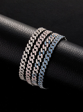 亚马逊跨境古巴手链朋克嘻哈hiphop女士保色链天然珍珠尾坠金澳