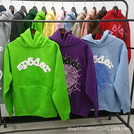 European and American Trendy Brands Overseas Version Heavyweight Hoodies Trendy Couple Spider Web Sp5Der Fleece Sweatshirts Wholesale in Stock