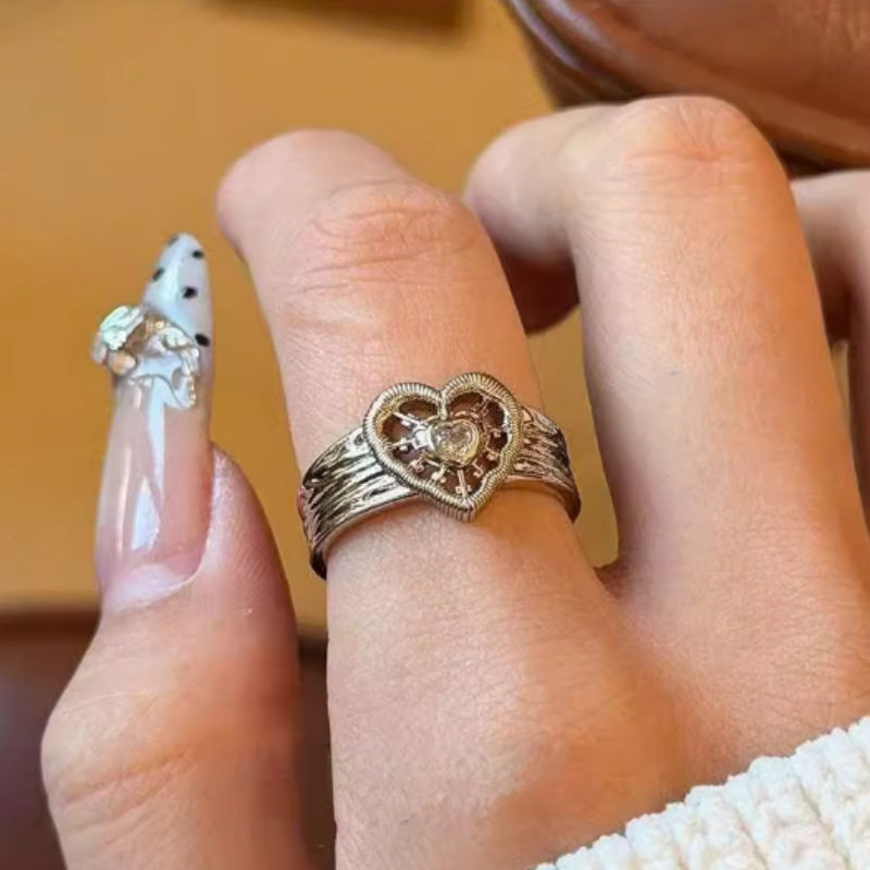vintage中古风轻奢花丝蝴蝶镂空鸢尾花朵戒指女叠戴开口戒批发