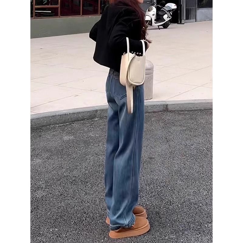 High Waist Wide Leg Jeans for Women Loose Fit Spring Fashion Blue Denim customizable