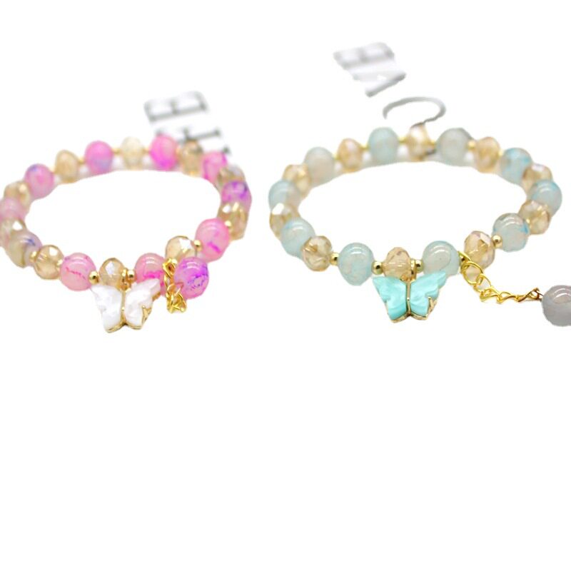 Cross-border Fashion Multi-color Butterfly Bracelet Female Mori Student Crystal Bracelet Korean Niche Jewelry Live Supply