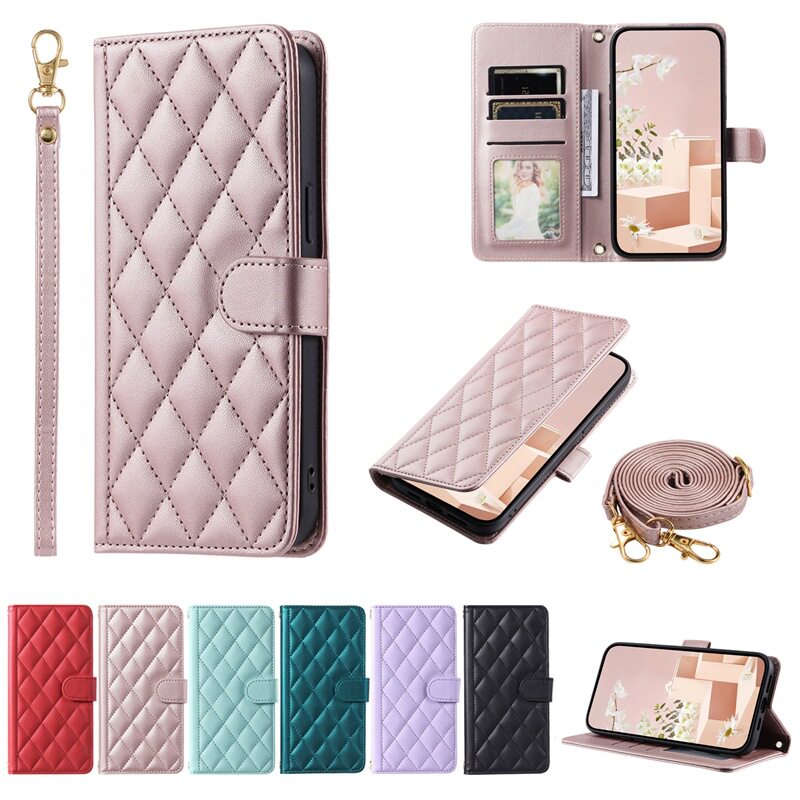 Suitable for iPhone 17 Pro Chanel-Style Phone Case Apple 16 Houndstooth Crossbody S25 Protective Case Google 10