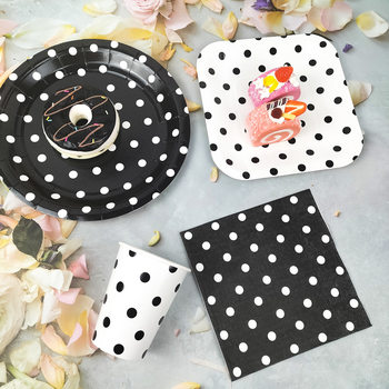 Valentine's Day Party Tableware suit Disposable Dot Paper Plate Paper Cup Party Outdoor Barbecue Plate Cake Dishpoint Plate