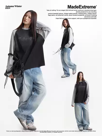 MADEEXTREME 280g Vintage Washed Letter Print Crew Neck Loose Drop Shoulder Long Sleeve T-Shirt