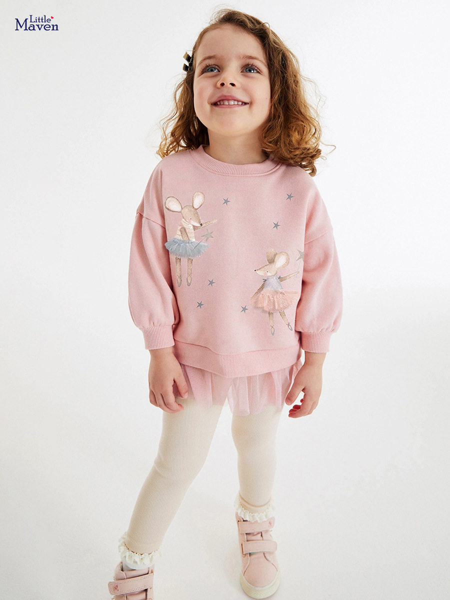 Custom Autumn Long-sleeve Girls' Set, Tulle Kids' Outfit, Cartoon Girls' Set