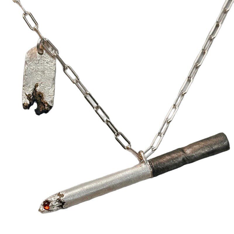 Moge Cross-Border Hot-Selling Cool Style Lit Cigarette Elegant Ladies Pendant Necklace Diamond Two-Color Clavicle Chain