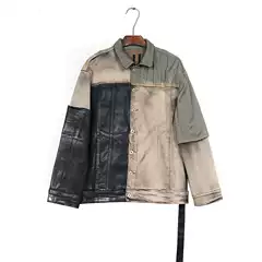 INVISIBLEIVM Dark RO Old Washed Splice Coated Wax Deconstructed Denim Jacket Coat Men