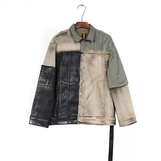 INVISIBLEIVM Dark RO Old Washed Splice Coated Wax Deconstructed Denim Jacket Coat Men