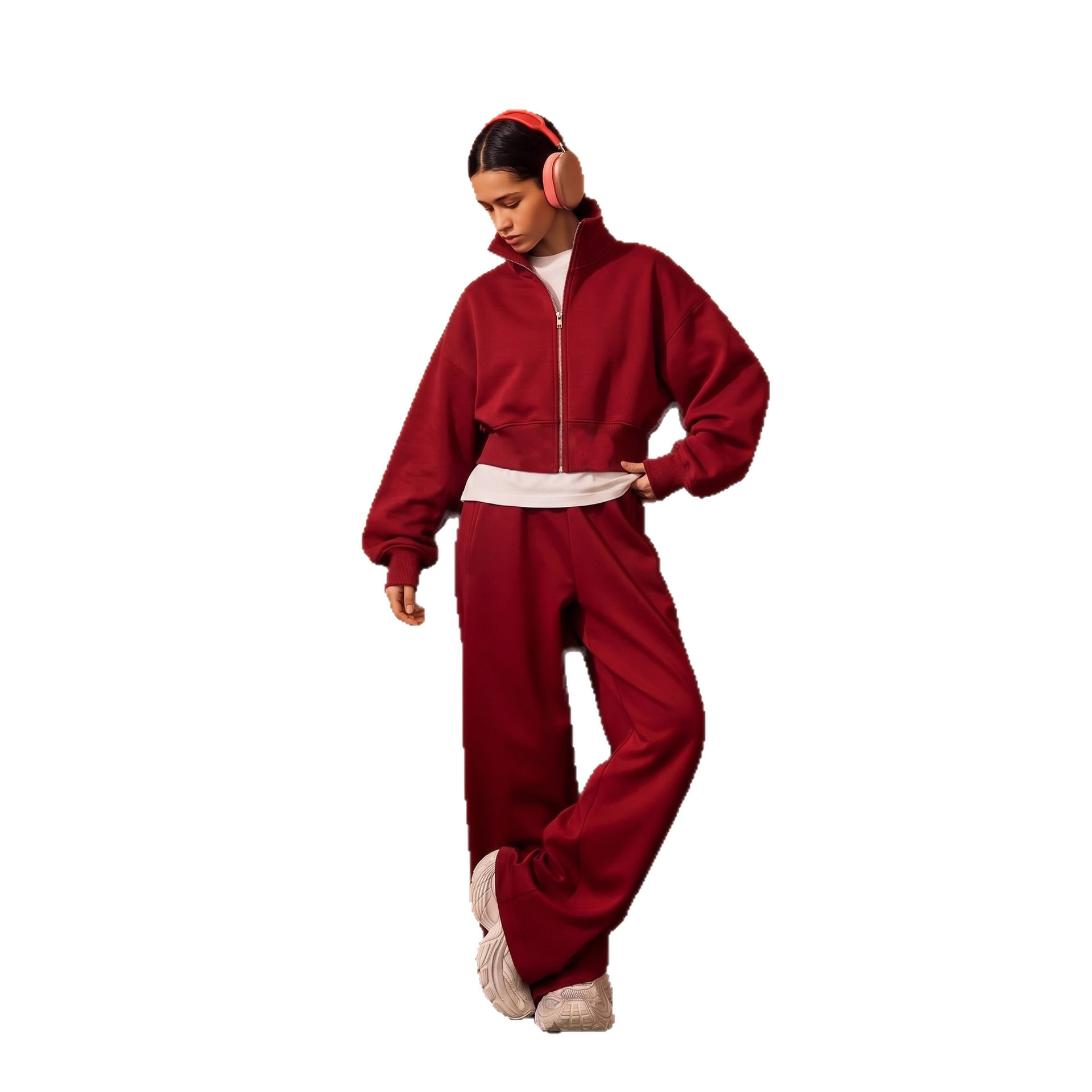 Womens Casual Zip Up Jacket and Jogger Set Loose Fit Drawstring Cuffs Comfortable Fabric Ideal for Sports and