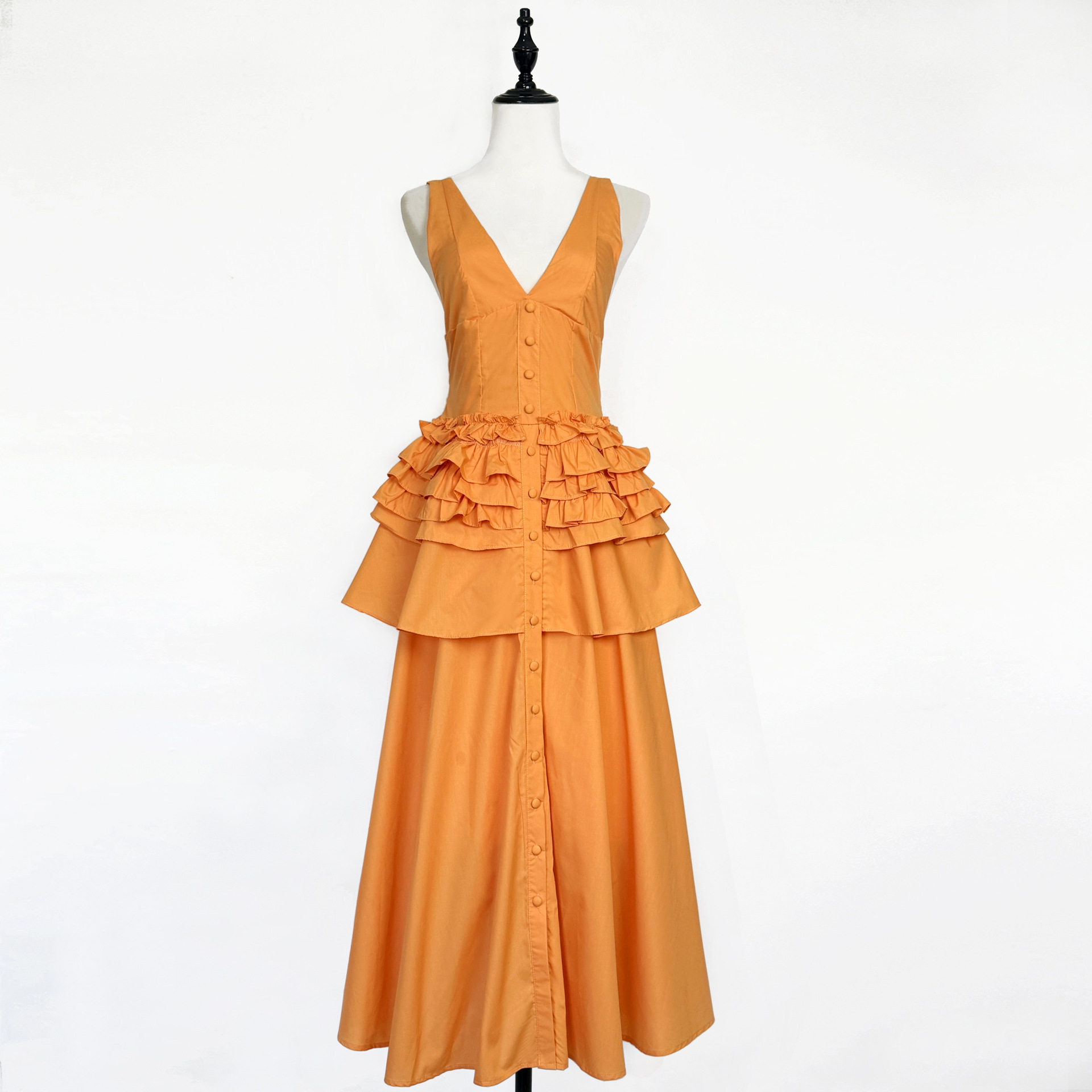Summer Maxi Dress Solid Color V Neck Backless Flowy Design Vacation Wear Elegant Style Wholesale Available