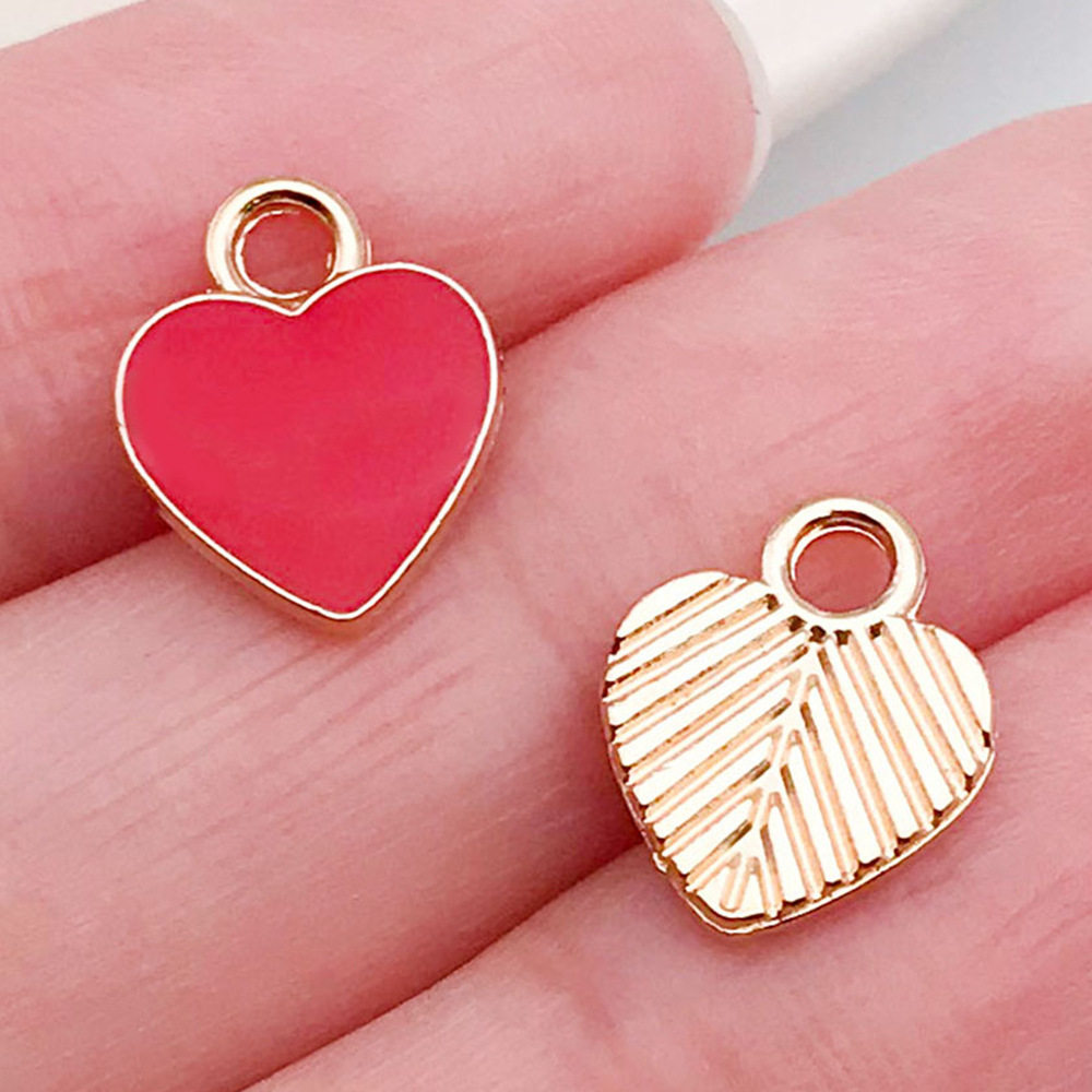 混50个红粉爱心桃心饰品配件 diy手链钥匙扣项链吊坠合金滴油挂件