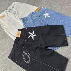 Alcatraz Jeans New Star Embroidery American High Street Vintage Distressed Casual Shorts Trendy