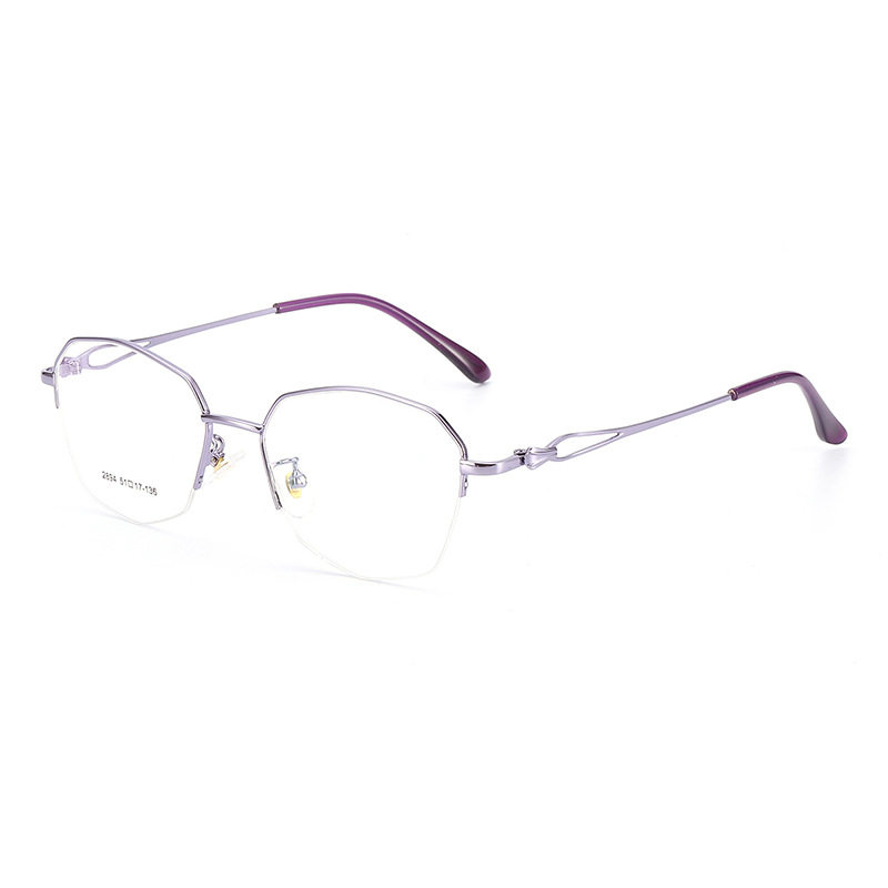 Women's Metal Half-Frame Polygonal Eyeglass Frames, Versatile Plain Style, Wholesale Danyang Eyeglasses for Nearsightedness