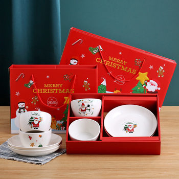 Cross-border ins creative cartoon Santa Claus ceramic tableware suit 4 bowl 2 plate tableware Christmas gift wholesale