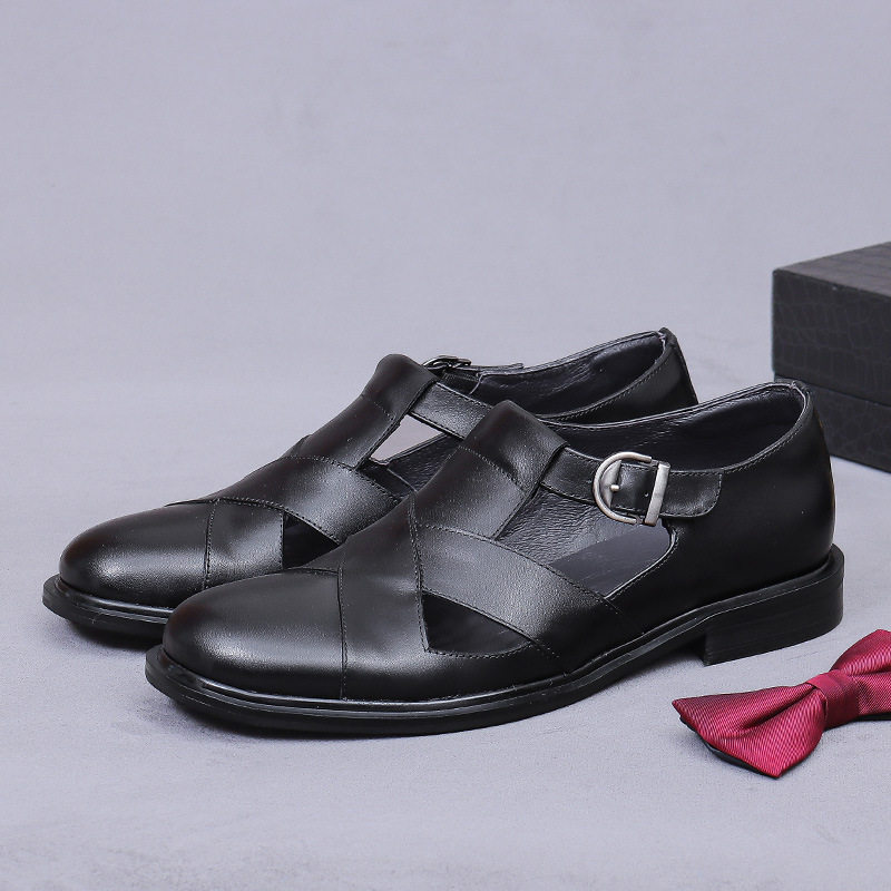 Sandal Nam Da Thật Quai Hậu Thoáng Khí Chiều Cao Đế Khoảng 2cm Màu Đen, Nâu