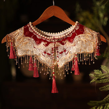 Ancient-Style Toast Dress with Cloud Shoulders, High-End New Hanfu, Elaborate Colorful Crystal Tassel Cheongsam with Detachable Fake Collar