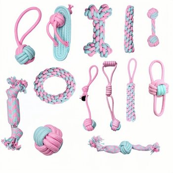 Cross-border in stock Pink Blue Pet Cotton Rope Puppy Toy Combination Bite-resistant Molar Cat Dog Toy Pet Toy Factory