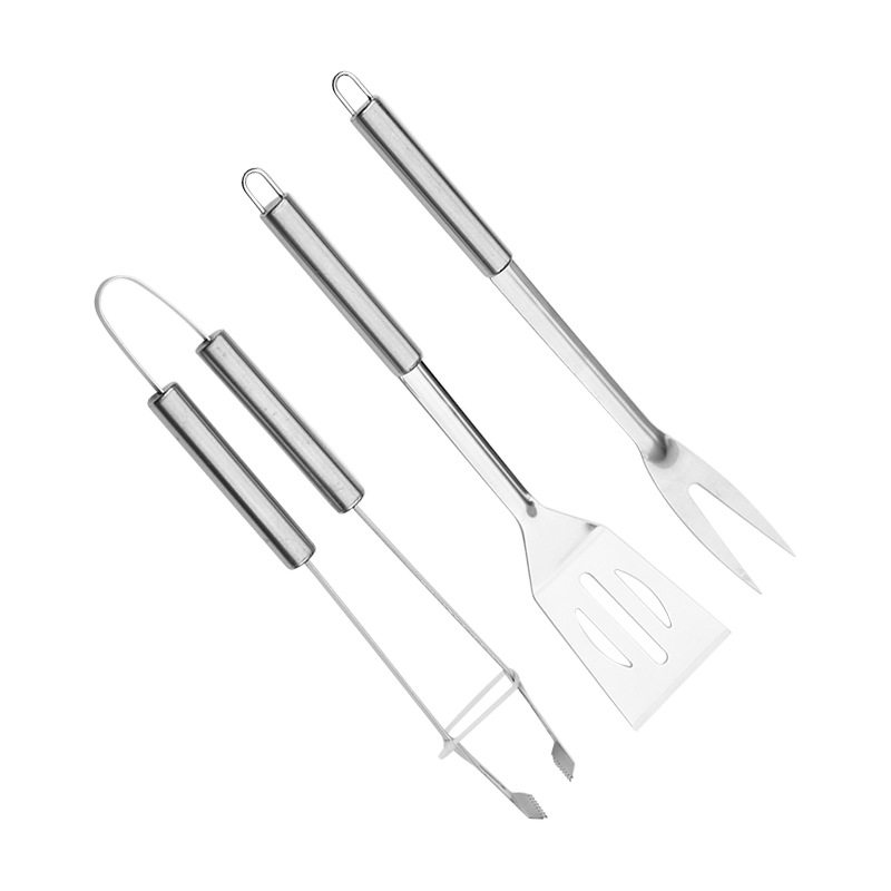 Big eyes barbecue tools suit stainless steel outdoor barbecue clip barbecue fork 3-piece set plastic handle barbecue shovel