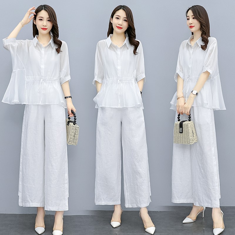 Bộ Quần Áo Nữ Thiên Sứ Quần Ống Rộng Cotton Lanh Phong Cách Thời Trang Màu Xám, Xanh Lá, Nâu, Trắng