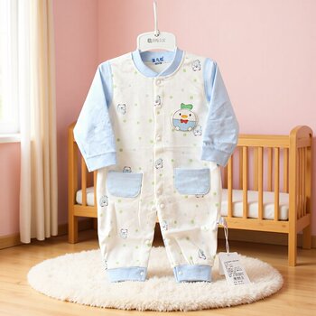 25 Spring and Autumn Baby Harness Cotton Boneless Embroidered Outer Wear Snap Baby Clothing Jumpsuit Boys Clothing