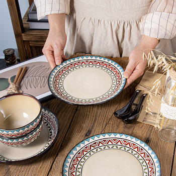 European Style Creative Tableware Ceramic Vintage Plate Underglaze Color Dinner Plate High Color Value Household Dish Plate Rice Bowl Pasta Plate