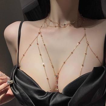 Breast chain body chain bikini bikini clavicle chain sexy hanging chain decorative necklace women's accessories European and American fashion chain