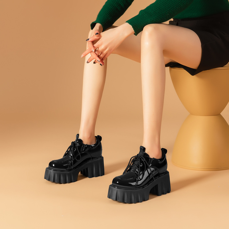 Giày Da Nữ Cao 10cm Tăng Chiều Cao Đế Cao Hàng Mùa Xuân Thu Đông