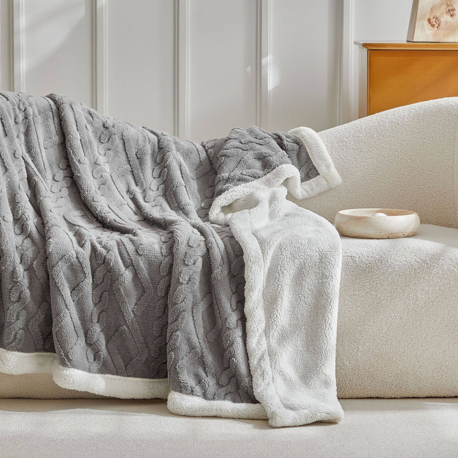 Cross-Border Winter Thick Lamb Velvet Twist Double-Layer Taffeta Cuffed Blanket Office Air Conditioning Shawl Blanket