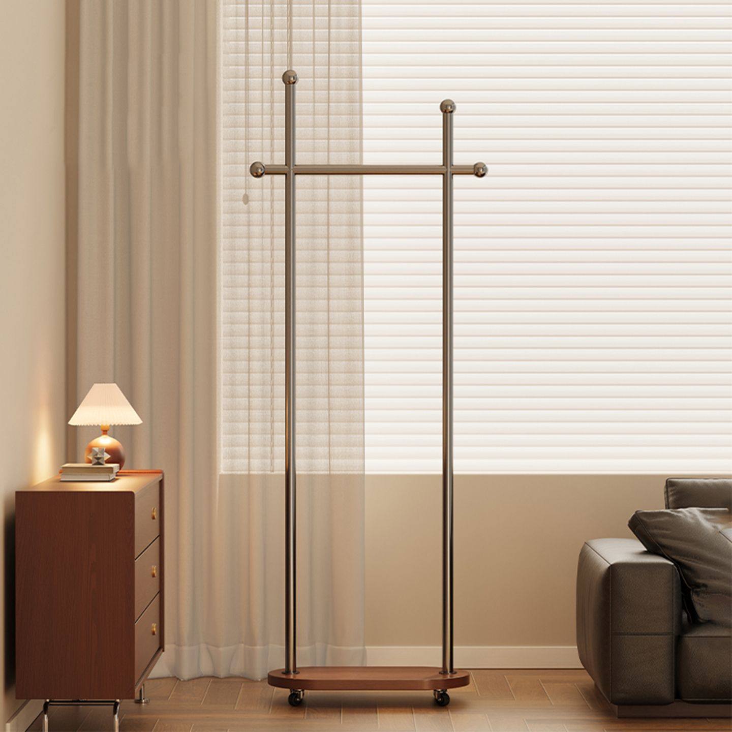 Clothes Rack for Home Use, Thickened and Reinforced Vintage-Style Entryway Floor-Standing Clothes Rack