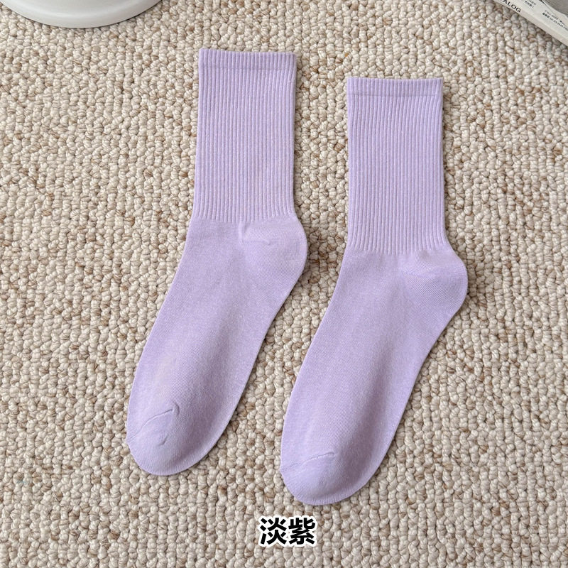 彩色袜子女长筒袜四季款ins潮流糖果色马卡龙中筒袜学生运动棉袜