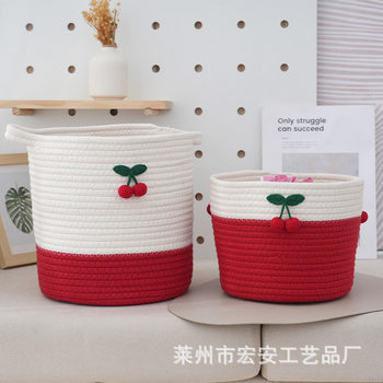 Simple Cotton Rope Woven Cherry Portable Storage Basket Bedroom Clothes Snack Organize Storage Basket Organize Basket Dirty Clothes Basket