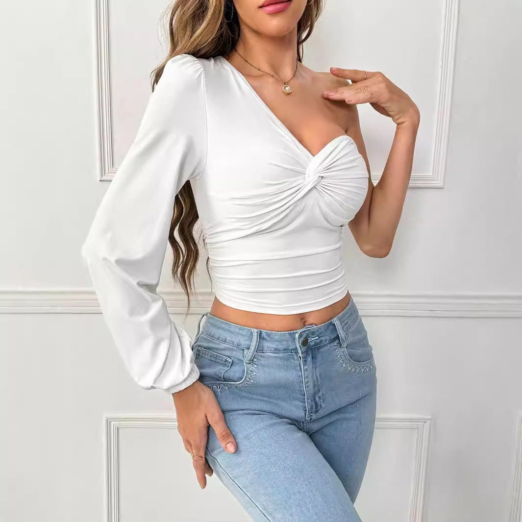 Unique Design Womens T Shirt Asymmetrical Cut Long Sleeve Casual Style Spring Summer Collection Wholesale Available