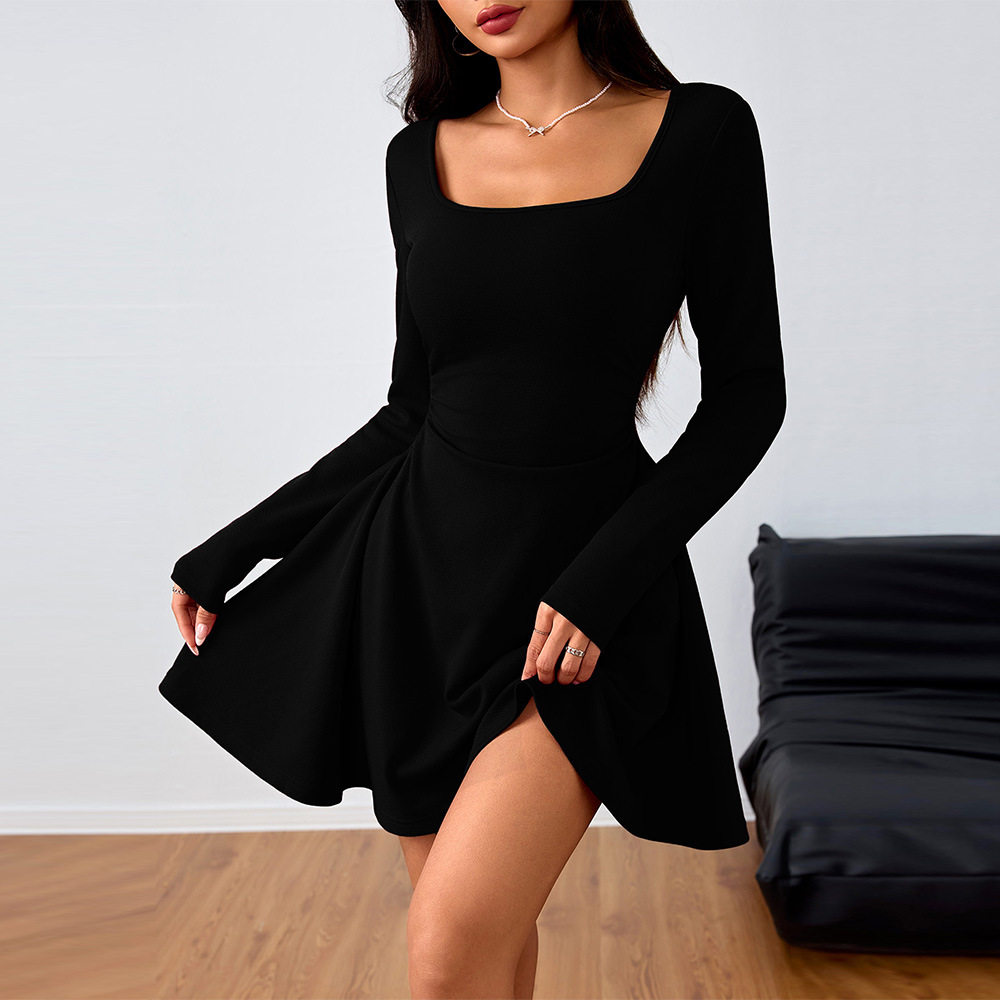 Elegant Square Neck High Waisted Dress Spring Summer Collection Fashionable Design Womens Apparel Wholesale Available