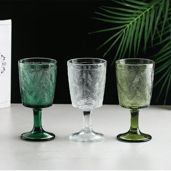 French retro embossed texture leaves goblet wine glass household fresh champagne glass wine glass foreign wine glass