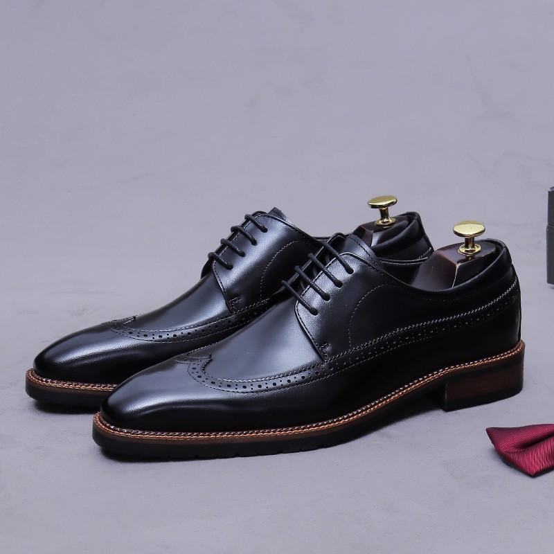 Giày Da Nam Chất Liệu Da Bò Họa Tiết Hoa Phong Cách Hàn Quốc