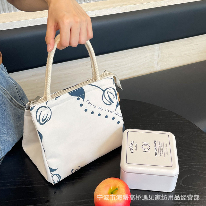 大号手提保温袋便当包饭盒袋上班族学生野餐带饭帆布午餐包露营